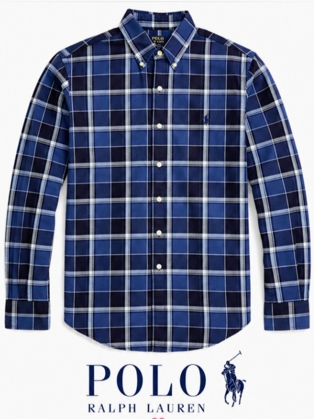 Polo by Ralph Lauren Navy and Light Blue Plaid Button-Down Shirt